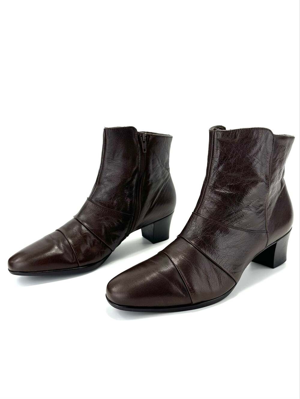 Munro Comfort Ankle Boot/Bootie Size 9.5W/40 Brown Leather Block Heel Almond Toe